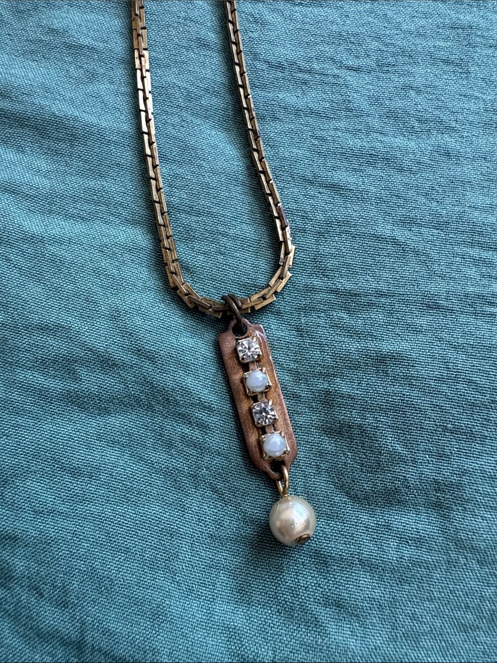 Gold-Tone Pendant Necklace with Crystal and Pearl Drop